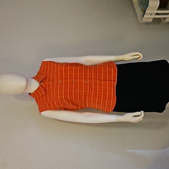 VTG ROPER 1980s Orange Plaid Sleeveless Cropped Button Down Rodeo Shirt - Picture 2 of 6